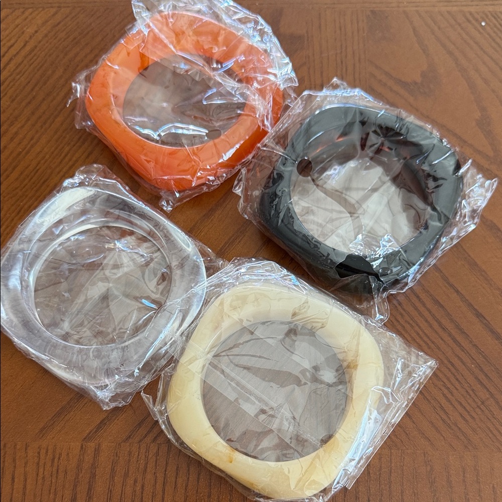 Set of Four Square Bangles - Orange, Black, Clear, Cream